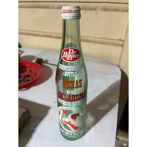 Vtg 1973 Dr Pepper Commemorative Bottle TEXAS vs OKLAHOMA State Fair 16oz OU HTF